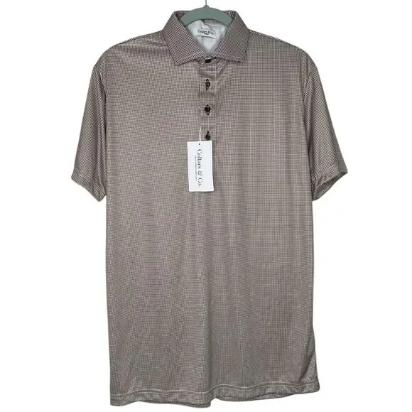 Collars & Co Polo Shirt Mens L Brown Houndstooth Dress Collar Preppy Stretch NWT - Picture 2 of 10